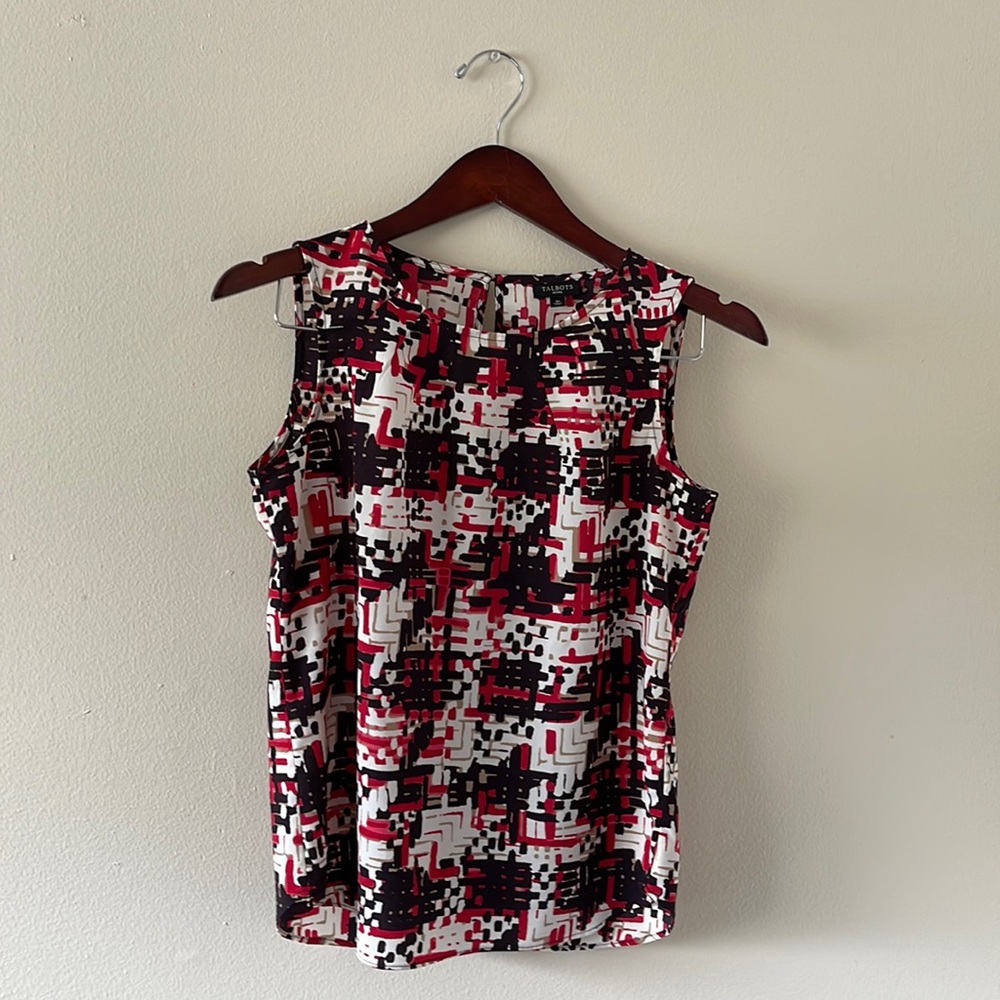 Talbots Tanktop blouse Red Black brown and white size 2P